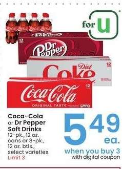 Coca-Cola or Dr Pepper Soft Drinks - 12 - pk., 12 oz. cans or 8 - pk., 12 oz. btls., select varieties