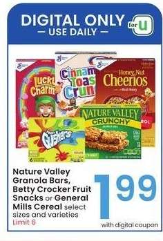 Nature Valley Granola Bars, Betty Crocker Fruit Snacks or General Mills Cereal - select sizes and varieties