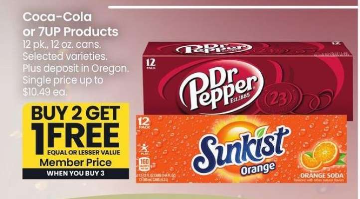 Coca-Cola or 7UP Products - 12 pk., 12 oz. cans.
Selected varieties.