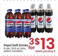 Pepsi Soft Drinks - 6-pk., 16.9 oz. btls., select varieties