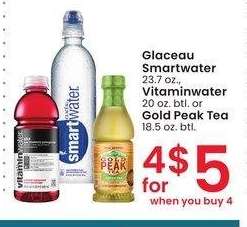 Glaceau Smartwater 23.7 oz., Vitaminwater 20 oz. btl. or Gold Peak Tea 18.5 oz. btl.