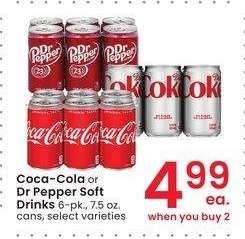 Coca-Cola or Dr Pepper Soft Drinks - 6 - pk., 7.5 oz. cans, select varieties