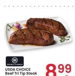 USDA CHOICE Beef Tri Tip Steak - boneless, family pack