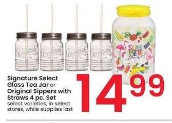 Signature Select Glass Tea Jar or Original Sippers with Straws 4 pc. Set - select varieties