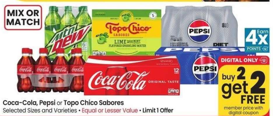 Coca-Cola, Pepsi or Topo Chico Sabores - Selected Sizes and Varieties