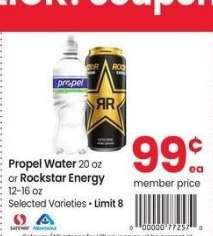 Propel Water 20 oz or Rockstar Energy 12-16 oz - Selected Varieties