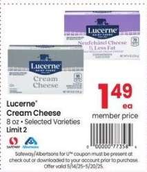 Lucerne® Cream Cheese - 8 oz • Selected Varieties