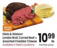 Dietz & Watson London Broil, Corned Beef, or Assorted Cheddar Cheese - Sliced fresh