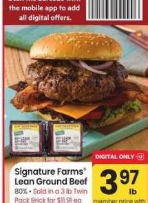 Signature Farms® Lean Ground Beef - 80% • Sold in a 3 lb Twin Pack Brick for $11.91 ea
