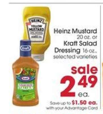 Heinz Mustard or Kraft Salad Dressing