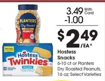 Hostess Snacks or Planters Dry Roasted Peanuts