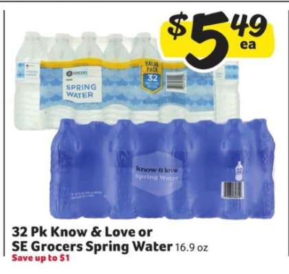 32 Pk Know & Love or SE Grocers Spring Water