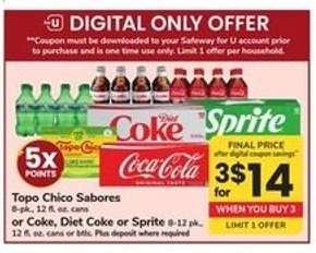 Topo Chico Sabores or Coke, Diet Coke or Sprite