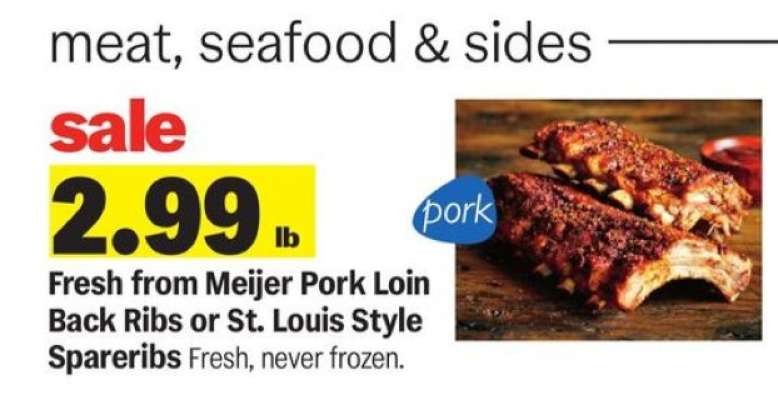 Fresh from Meijer Pork Loin Back Ribs or St. Louis Style Spareribs
