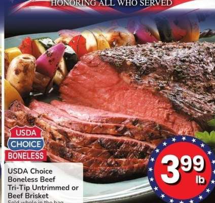 USDA Choice Boneless Beef Tri-Tip Untrimmed or Beef Brisket - Sold whole in the bag