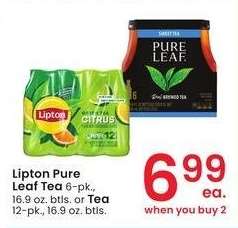 Lipton Pure Leaf Tea 6-pk., 16.9 oz. btls. or Tea 12-pk., 16.9 oz. btls.
