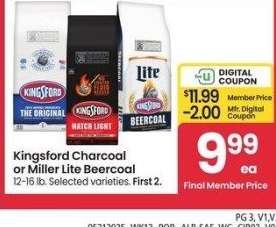 Kingsford Charcoal or Miller Lite Beercoal - 12-16 lb. Selected varieties.