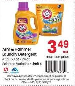Arm & Hammer Laundry Detergent - 45.5-50 oz • 24 ct Selected Varieties