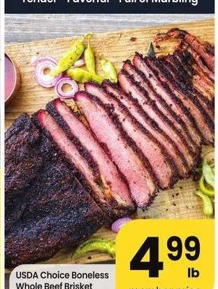 USDA Choice Boneless Whole Beef Brisket - Sold Whole in Bag