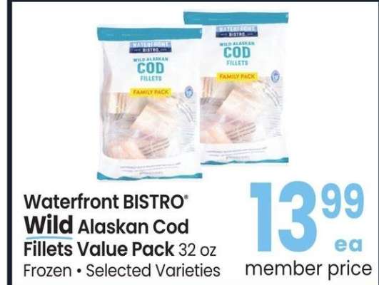 Waterfront BISTRO® Wild Alaskan Cod Fillets Value Pack - 32 oz Frozen • Selected Varieties