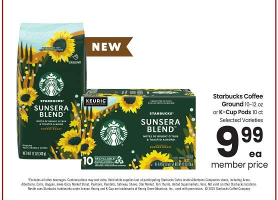 Starbucks Coffee Ground 10-12 oz. or K-Cup Pods 10 ct. - Selected Varieties