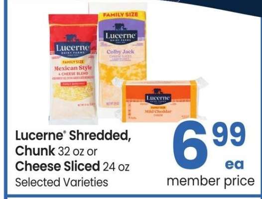 Lucerne® Shredded, Chunk 32 oz or Cheese Sliced 24 oz - Selected Varieties