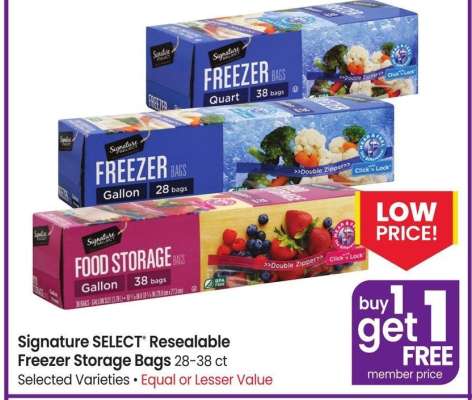 Signature SELECT® Resealable Freezer Storage Bags - 28-38 ct Selected Varieties