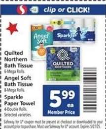 Quilted Northern Bath Tissue, Angel Soft Bath Tissue, Sparkle Paper Towel