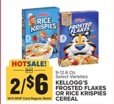 Kellogg’s Frosted Flakes or Rice Krispies Cereal