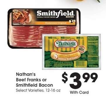 Nathan's Beef Franks or Smithfield Bacon