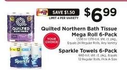 Quilted Northern Bath Tissue Mega Roll 6-Pack or Sparkle Towels 6-Pack