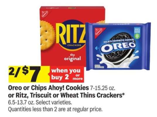 Oreo or Chips Ahoy! Cookies or Ritz, Triscuit or Wheat Thins Crackers