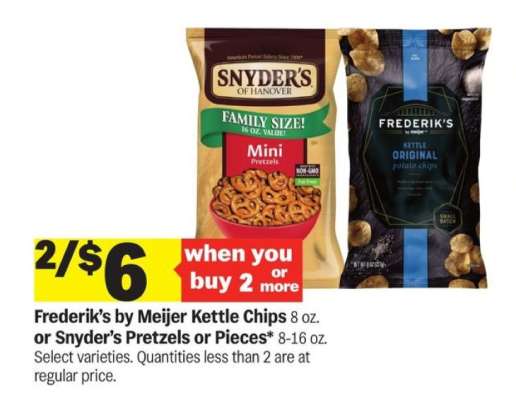 Frederik's by Meijer Kettle Chips or Snyder's Pretzels or Pieces