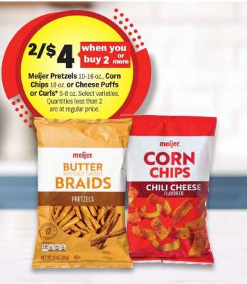 Meijer Pretzels, Corn Chips, Cheese Puffs or Curls