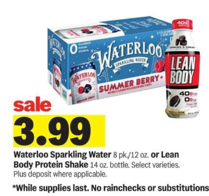 Waterloo Sparkling Water or Lean Body Protein Shake