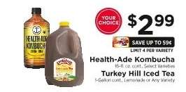 Health-Ade Kombucha or Turkey Hill Iced Tea