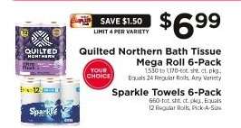 Quilted Northern Bath Tissue Mega Roll 6-Pack / Sparkle Towels 6-Pack