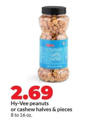 Hy-Vee peanuts or cashew halves & pieces