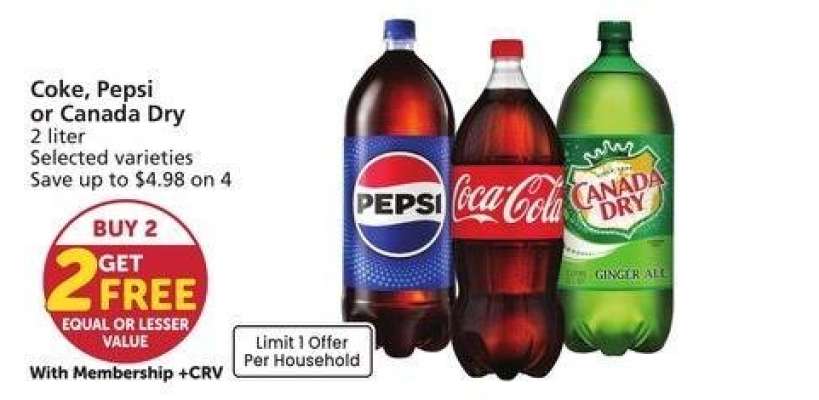 Coke, Pepsi or Canada Dry - 2 liter
Selected varieties