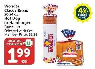 Wonder Classic Bread 20-24 oz. Hot Dog or Hamburger Buns 8 ct. - Selected varieties
Member Price: $2.99