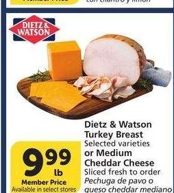 Dietz & Watson Turkey Breast Selected varieties or Medium Cheddar Cheese - Sliced fresh to order