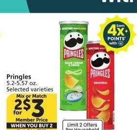 Pringles - 5.2-5.57 oz.
Selected varieties
Mix or Match
Single Price: $2.99