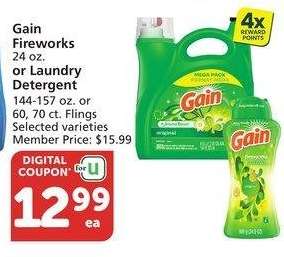 Gain Fireworks 24 oz. or Laundry Detergent 144-157 oz. or 60, 70 ct. Flings - Selected varieties 
Member Price: $15.99