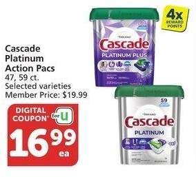 Cascade Platinum Action Pacs - 47, 59 ct. Selected varieties Member Price: $19.99