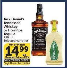 Jack Daniel's Tennessee Whiskey or Hornitos Tequila - Single Member Price: $16.66
Mix or Match