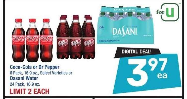 Coca-Cola or Dr Pepper 6 Pack, 16.9 oz., Select Varieties or Dasani Water 24 Pack, 16.9 oz.