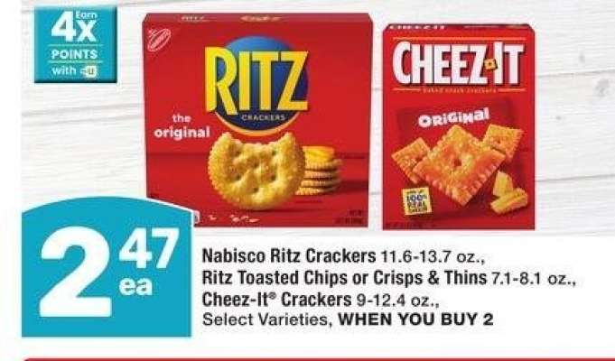 Nabisco Ritz Crackers 11.6-13.7 oz., Ritz Toasted Chips or Crisps & Thins 7.1-8.1 oz., Cheez-It® Crackers 9-12.4 oz. - Select Varieties