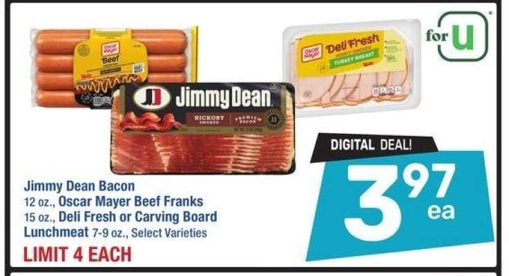 Jimmy Dean Bacon 12 oz., Oscar Mayer Beef Franks 15 oz., Deli Fresh or Carving Board Lunchmeat 7-9 oz. - Select Varieties