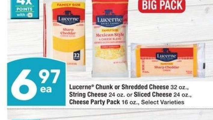 Lucerne® Chunk or Shredded Cheese 32 oz., String Cheese 24 oz. or Sliced Cheese 24 oz., Cheese Party Pack 16 oz. - Select Varieties