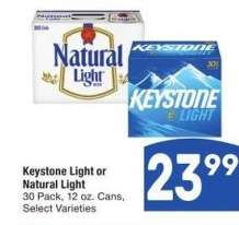 Keystone Light or Natural Light - 30 Pack, 12 oz. Cans, Select Varieties